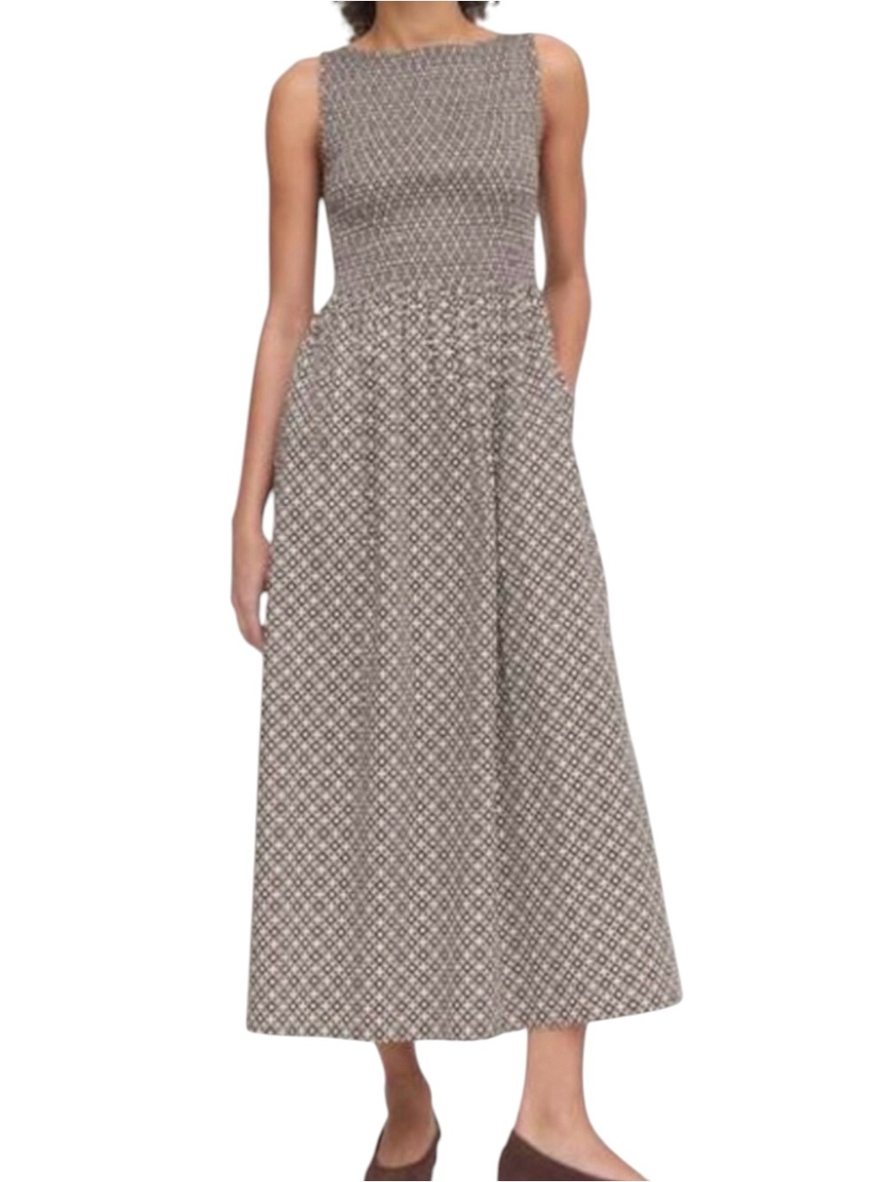 Hill House Cosima Nap Dress Patterned Sleeveless Smocked Cotton Midi Dress SMALL